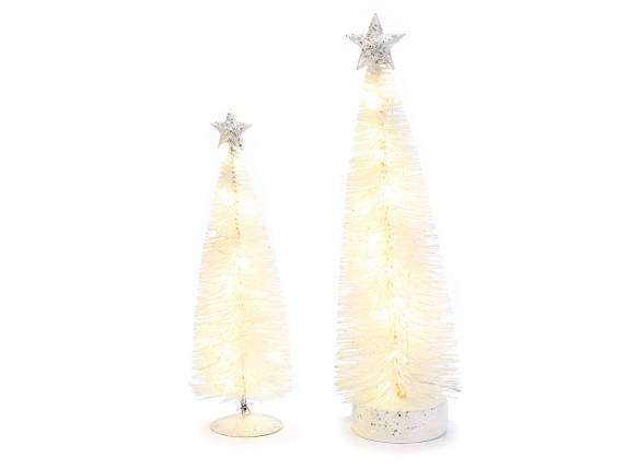 Set of 2 white trees with led lights and star tip
