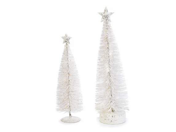Set of 2 white trees with led lights and star tip