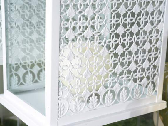 Set of 2 rectangular base lanterns in white perforated metal