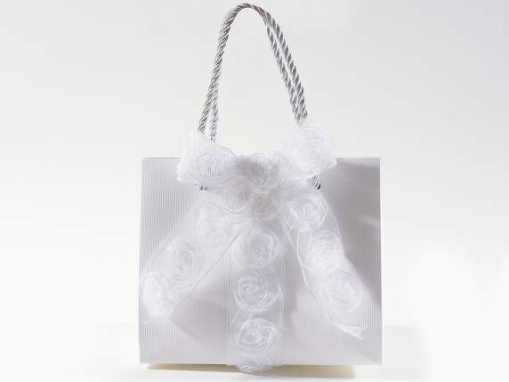 White organdie ribbons with rose decoration