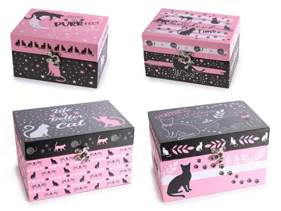 Set of 2 wooden boxes with hook closure Pretty Cats