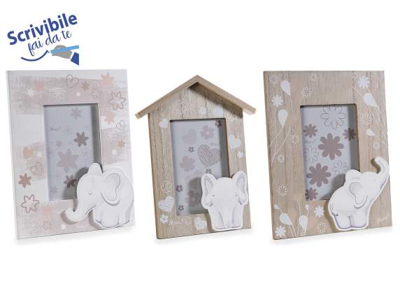 Wooden photo frame with Elefantini decoration to hang - pl
