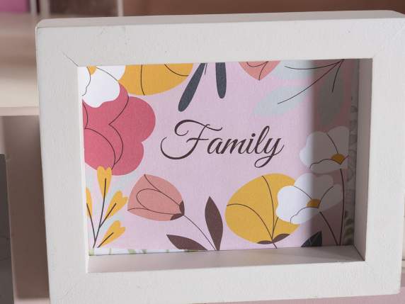 Photo frame with 4 multicolored wooden frames to hang