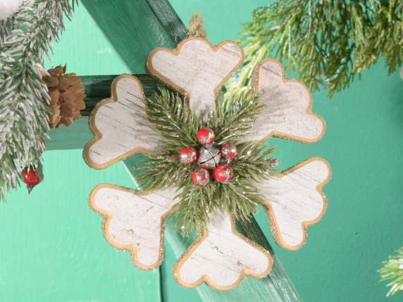 Wooden Christmas decoration to hang with glitter and pine bo