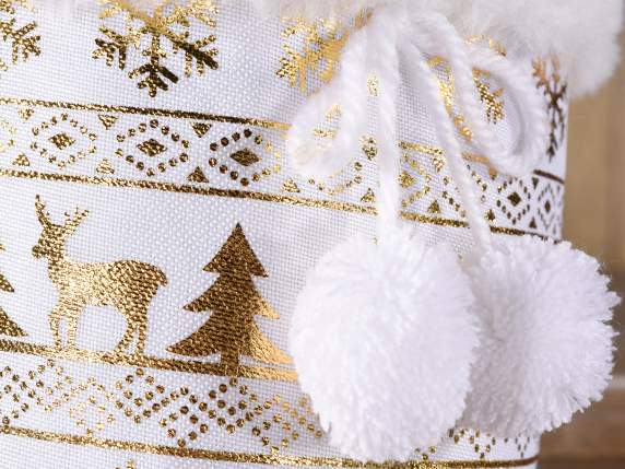 Set of 2 cloth and eco-fur bags with pompoms and glitter