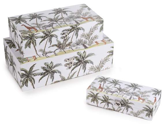 Set 3 wooden boxes with Jungle decorations and hook