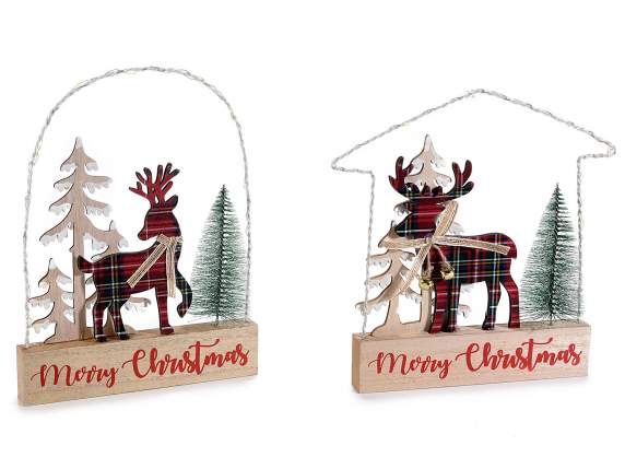 Wooden decoration with Christmas landscape and lights