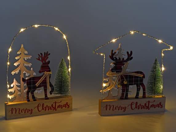 Wooden decoration with Christmas landscape and lights