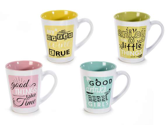 Mug in colored ceramic with writing