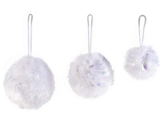 Set of 3 eco-fur balls w - stars and glitter to hang