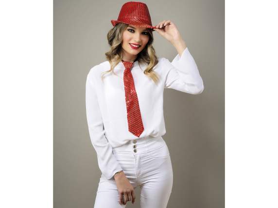 Party Xmas set w - hat and tie colored with sequins