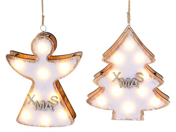 Wooden-faux fur Christmas decoration with LED to hang