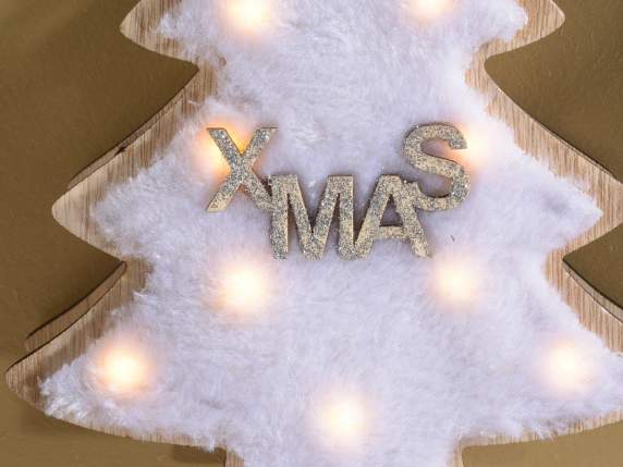 Wooden-faux fur Christmas decoration with LED to hang