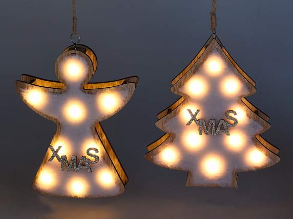 Wooden-faux fur Christmas decoration with LED to hang