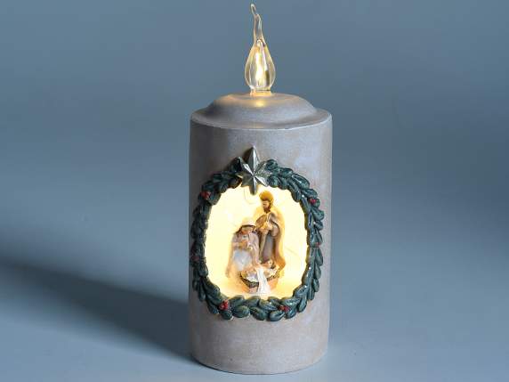 Battery-operated resin candle with nativity scene and LED