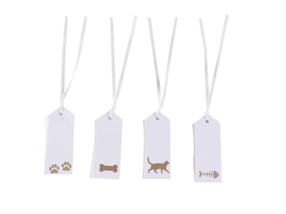 Pack of 50 tags in white paper with PETS print and satin rib