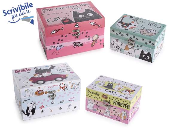 Set of 2 wooden boxes with hook closure Happy Cats