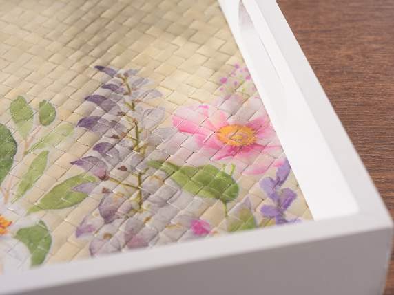 Set of 2 wooden trays with floral decorations