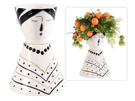 Decorative vase in white porcelain with a womans face
