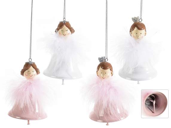 Campanilla de metal con ángel de resina para colgar