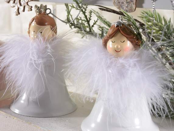 Campanilla de metal con ángel de resina para colgar