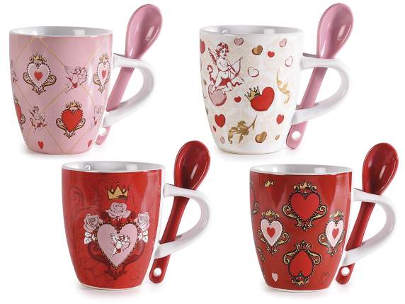 Porcelain coffee cup w - teaspoon Cupid