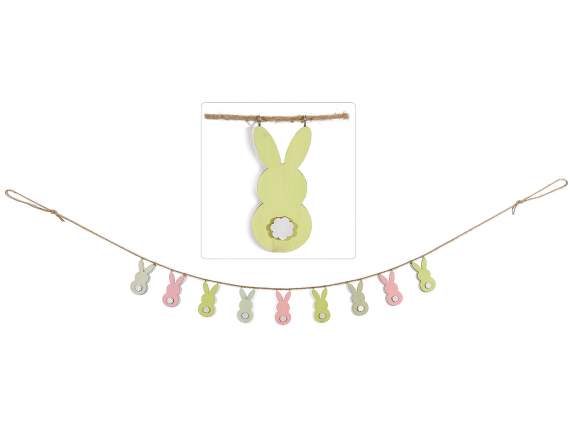 Rope garland with colorful wooden bunnies
