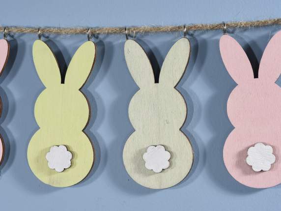 Rope garland with colorful wooden bunnies