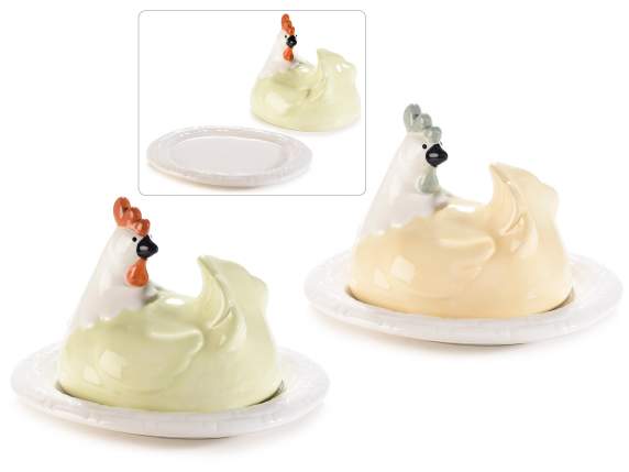 Assiette en céramique avec couvercle pour poulet