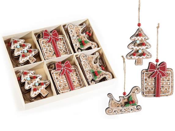 Présentoir de 24 décorations de Noël en bois et liège