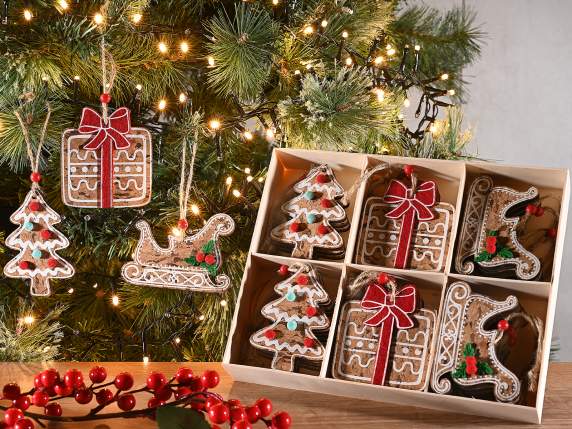 Présentoir de 24 décorations de Noël en bois et liège
