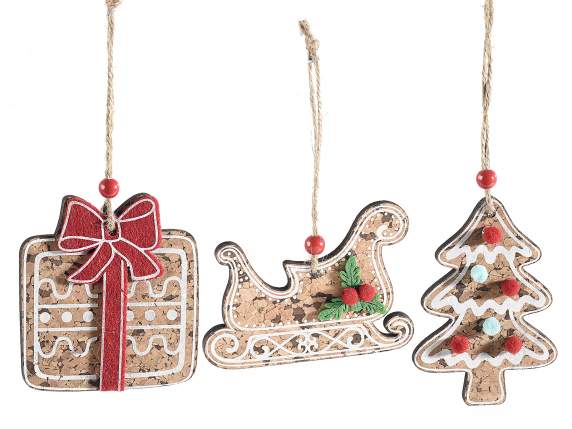 Présentoir de 24 décorations de Noël en bois et liège