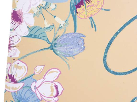 Sac-enveloppe en papier pailleté « Fleurs pastel »