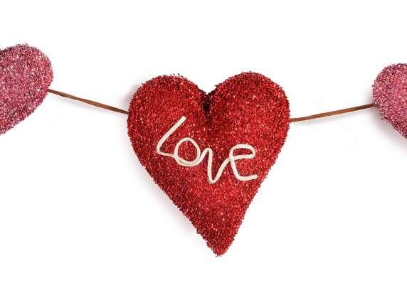 Tinsel effect hearts garland to hang