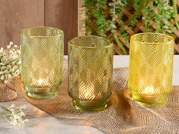 Bougeoir en verre coloré décoré
