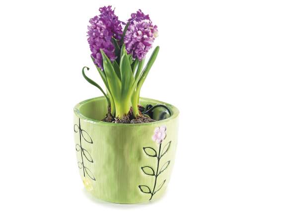 Hammered effect ceramic vase with floral decorations