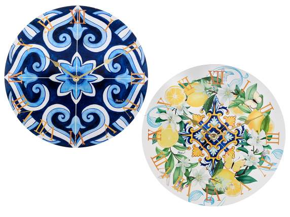 Wooden wall clock with Mediterranean Citrus decoration