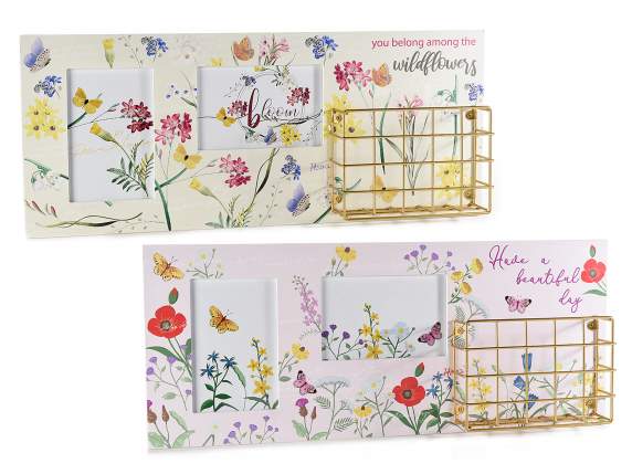 Photo en bois avec 2 cadres photo et porte-documents