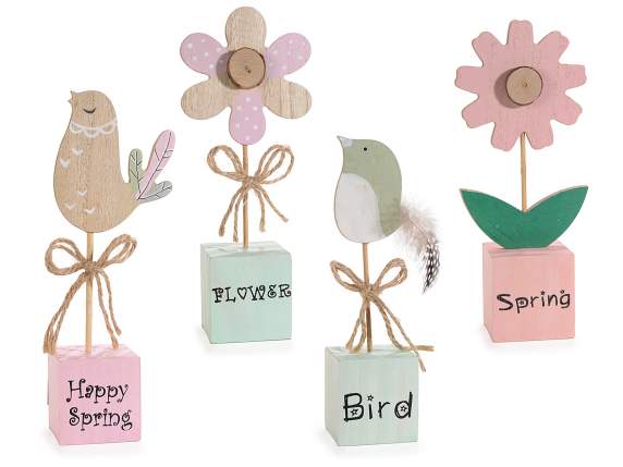 Wooden flower and bird memoclip Happy Spring