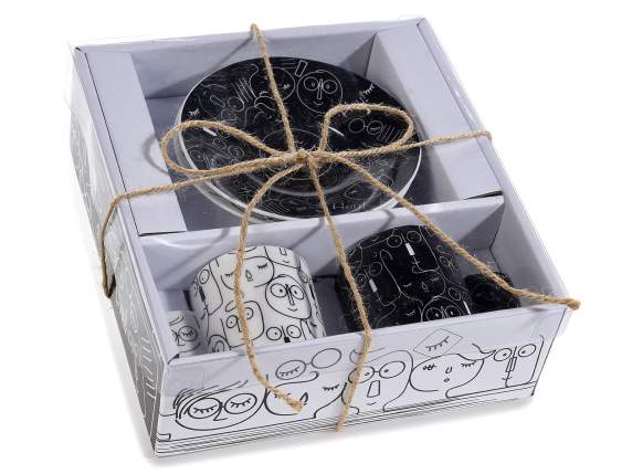 Scat. cadeau avec 2 tasses et soucoupe en porcelaine décorée