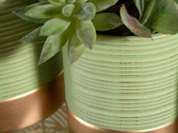 Set de 3 vaze din ceramica moletata cu finisaje si baza auri