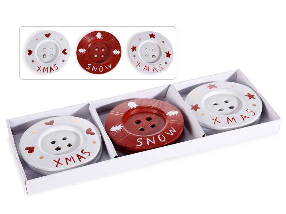 Lot de 6 boutons en bois décorés