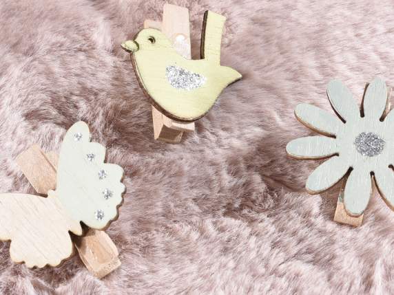 Lot de 6 pinces en bois colorées à paillettes