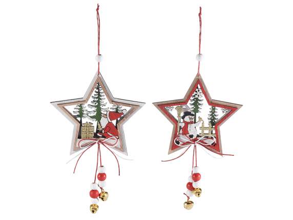 Décoration de Noël en bois sculpté étoile à suspendre