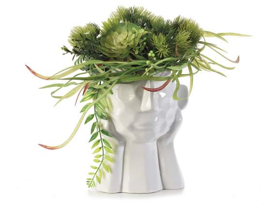 Vase forme visage en porcelaine effet martelé