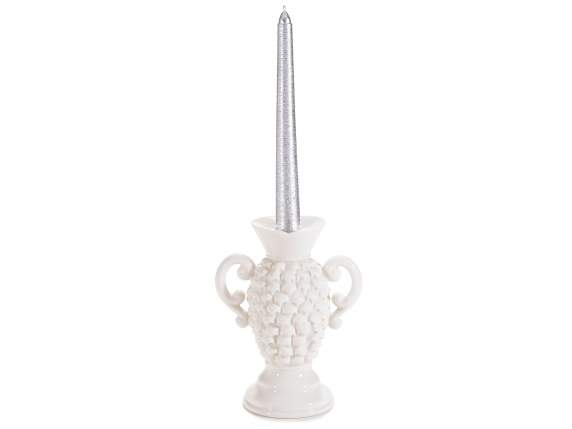 Amphora-shaped glossy white porcelain candle holder