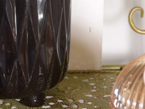 Set of 3 vases in polished black ceramic