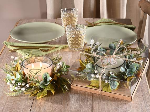 Glass candle holder and 2-flame scented candle set