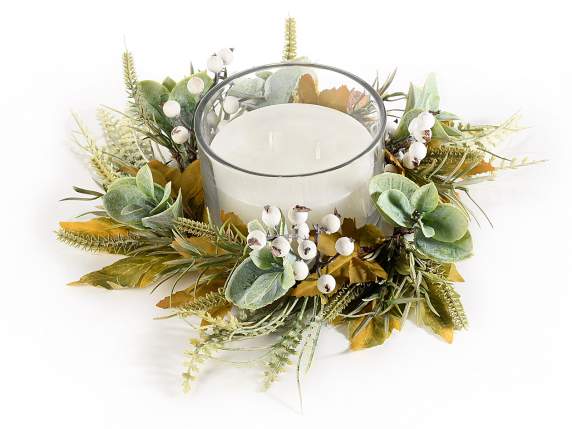 Glass candle holder and 2-flame scented candle set