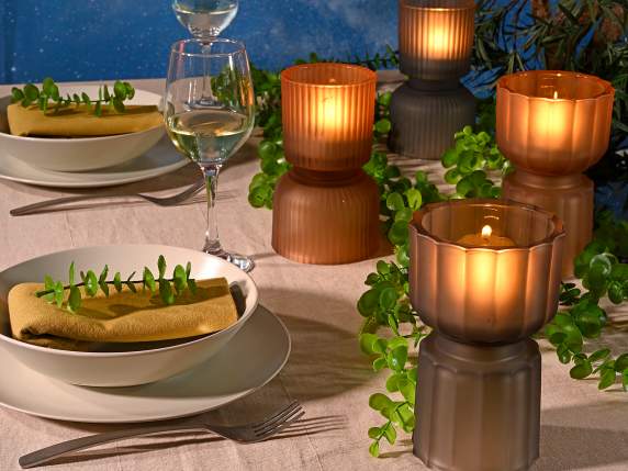 Double-use frosted colored glass candle holder